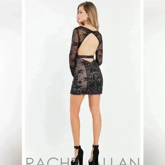 NWT RACHEL ALLAN SHORT BEADED BLACK DRESS STYLE 4508 SIZE 4 Org $498 - Picture 2 of 12